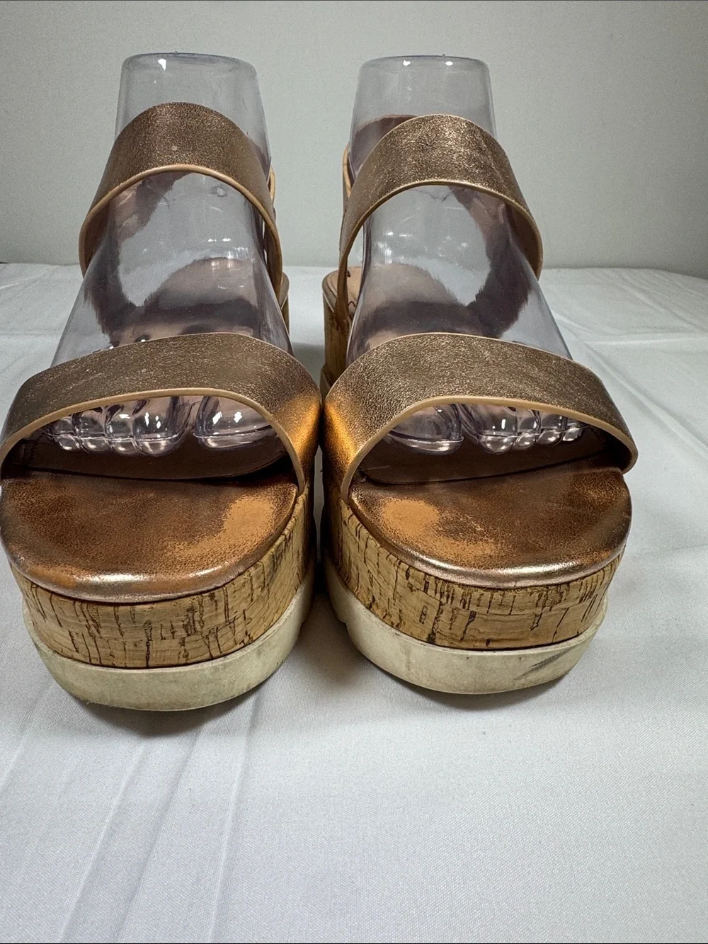 Madden Girl Rose Gold Cork Platform Sandal 8 leather